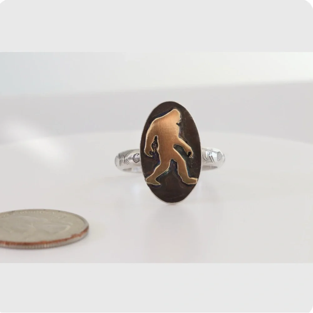 Handmade Bigfoot Ring Sterling Silver Brass Sasquatch Statement Ring Size 12